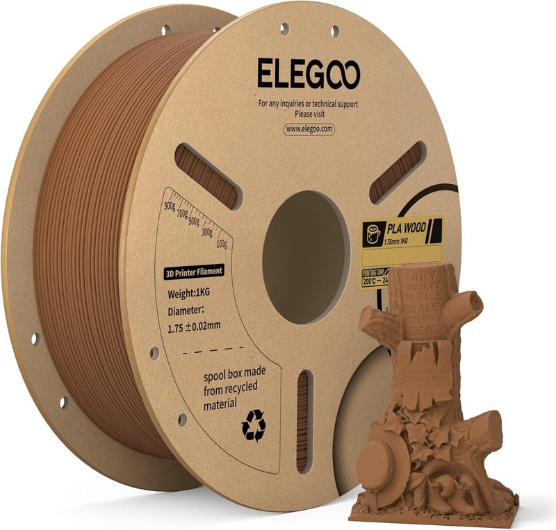 ELEGOO خيوط PLA 1.75 مم من خشب الساج 1 كجم، مع إضافة دقيق الخشب الحقيقي لخيوط الطباعة ثلاثية الأبعاد، بكرة 1 كجم (2.2 رطل) تناسب معظم طابعات FDM ثلاثية الأبعاد - Image 1